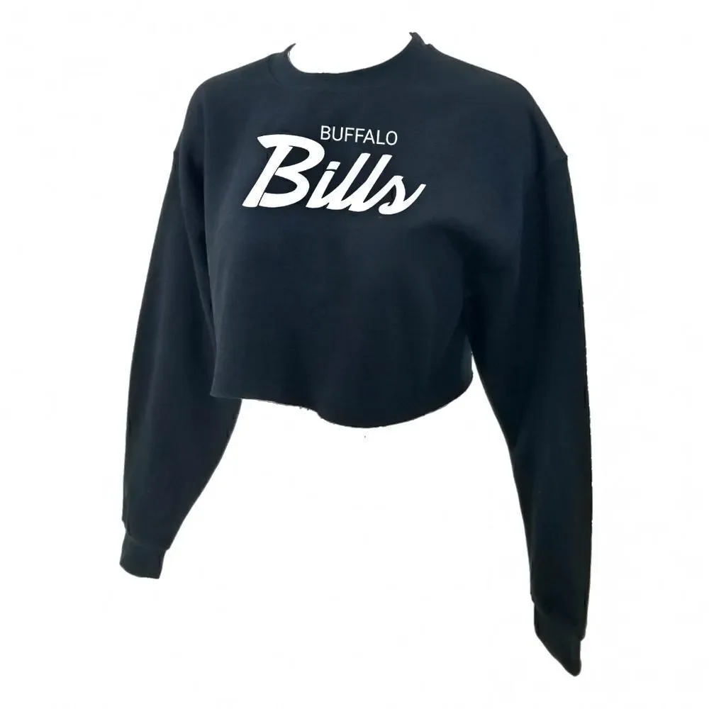 BUFFALO BILLS Double Script Logo "Cropped" Crop Top Pullover Crewneck Sweatshirt - Picture 3 of 5
